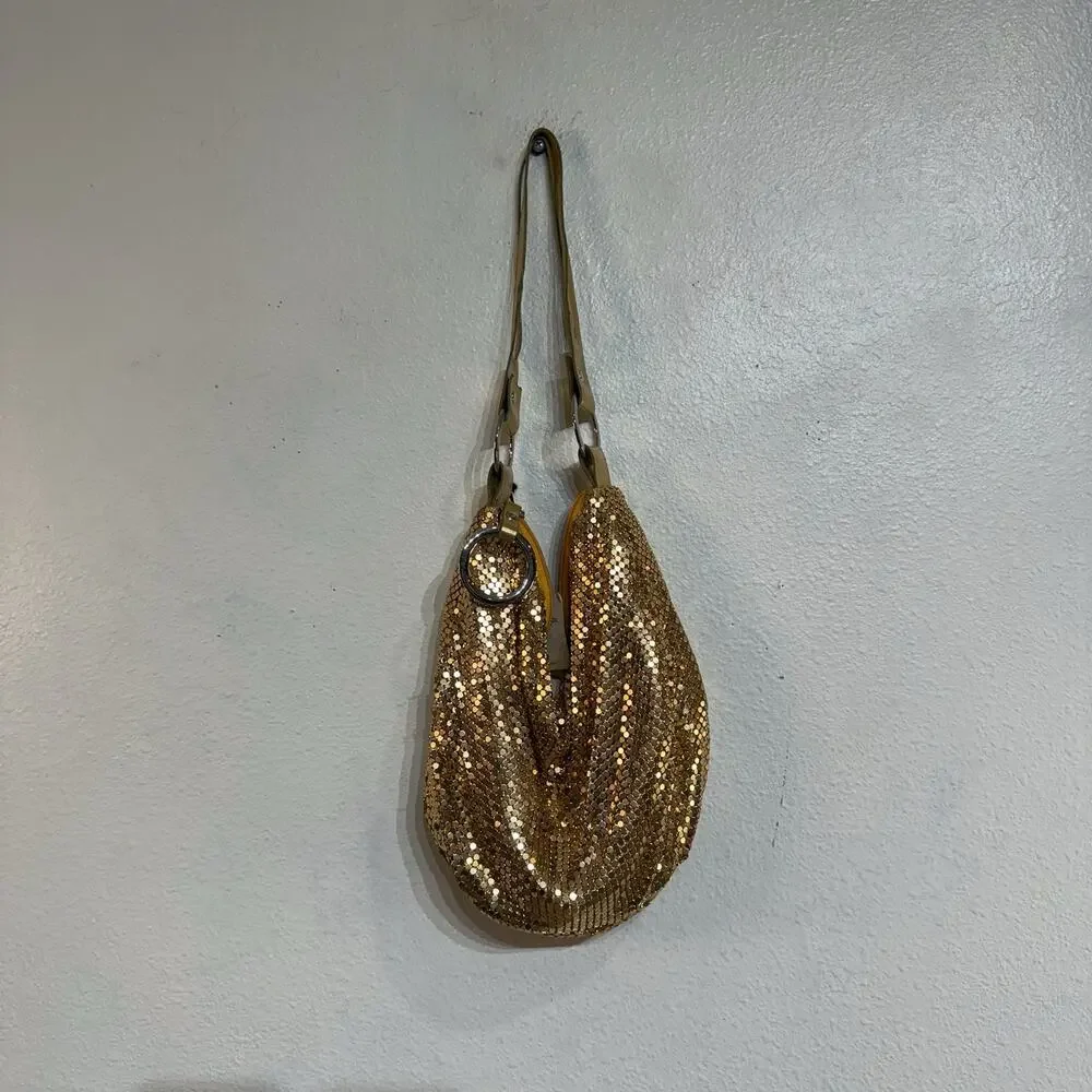 Hananel Gold Metallic Mesh Slouchy Chainmail Y2K Hobo Bag NWT